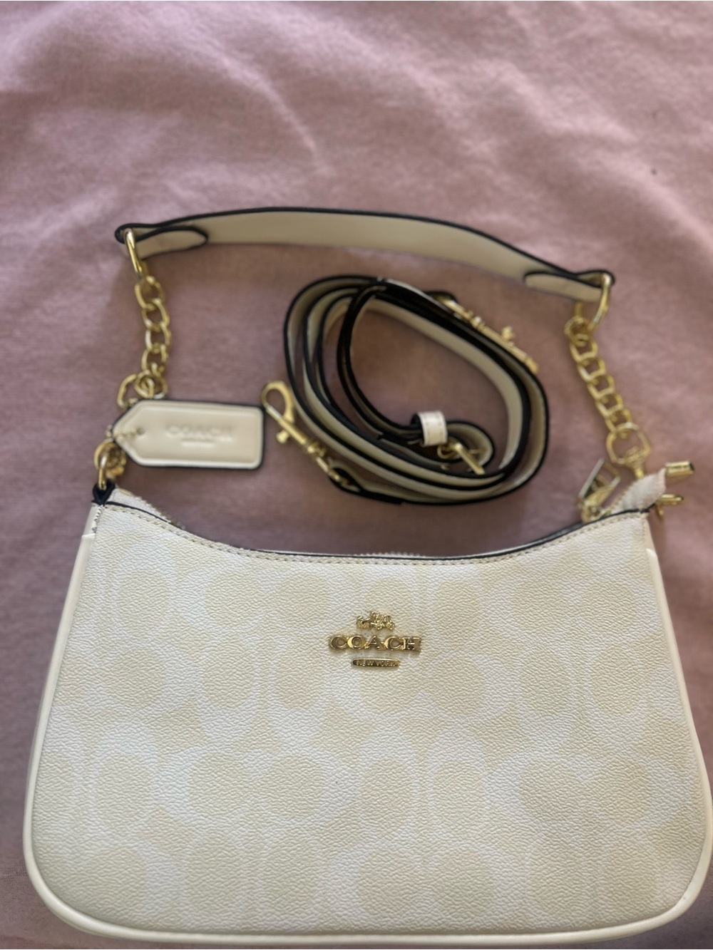 Coach Cream Logo Small Shoulder Bag with Gold Hardware